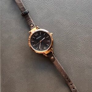 Fossil Georgia Smoke Leather Watch - Gold